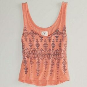 American Eagle Womens Aztec Print Orange Pink Burn-out Vintage Cropped Tank